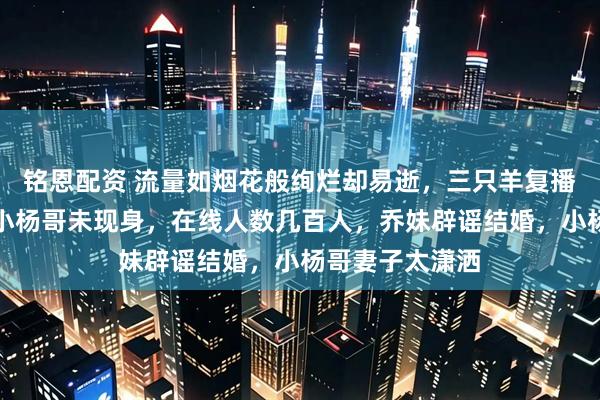 铭恩配资 流量如烟花般绚烂却易逝，三只羊复播流量断崖，大小杨哥未现身，在线人数几百人，乔妹辟谣结婚，小杨哥妻子太潇洒